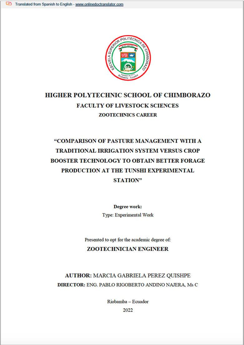 Experimental work on Kyminasi Plants Crop Booster ESPOCH Chimborazo - Ecuador 