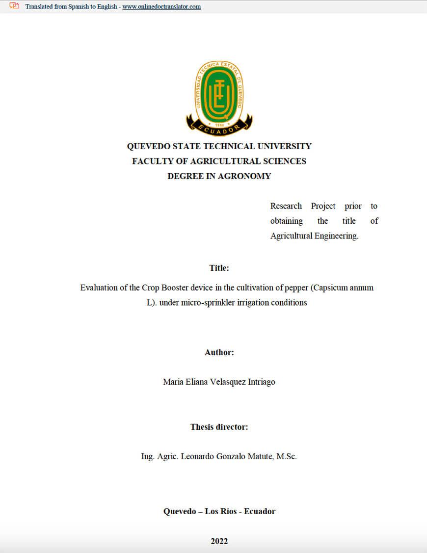 Research Project on Kyminasi Plants Crop Booster at Quevedo State Technical University Faculty of Agricultural Sciences Degree in Agronomy