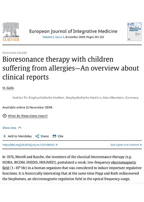 studio scientifico sulla Biorisonanza nel trattamento delle allergie nei bambini