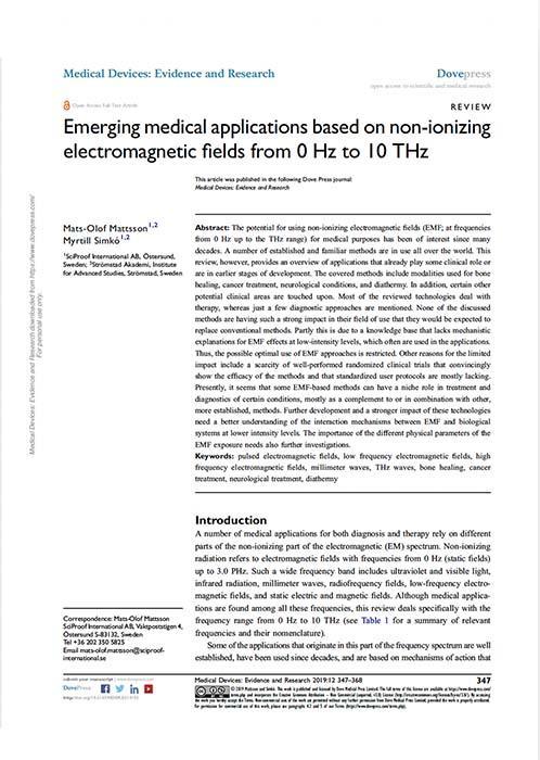 Applicazioni mediche emergenti basate sui prodotti non ionizzanti<br />
campi elettromagnetici da 0 Hz a 10 THz