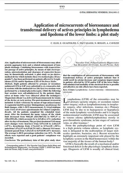 Application of microcurrents of bioresonance and<br />
transdermal delivery of actives principles in lymphedema<br />
and lipedema of the lower limbs: a pilot study