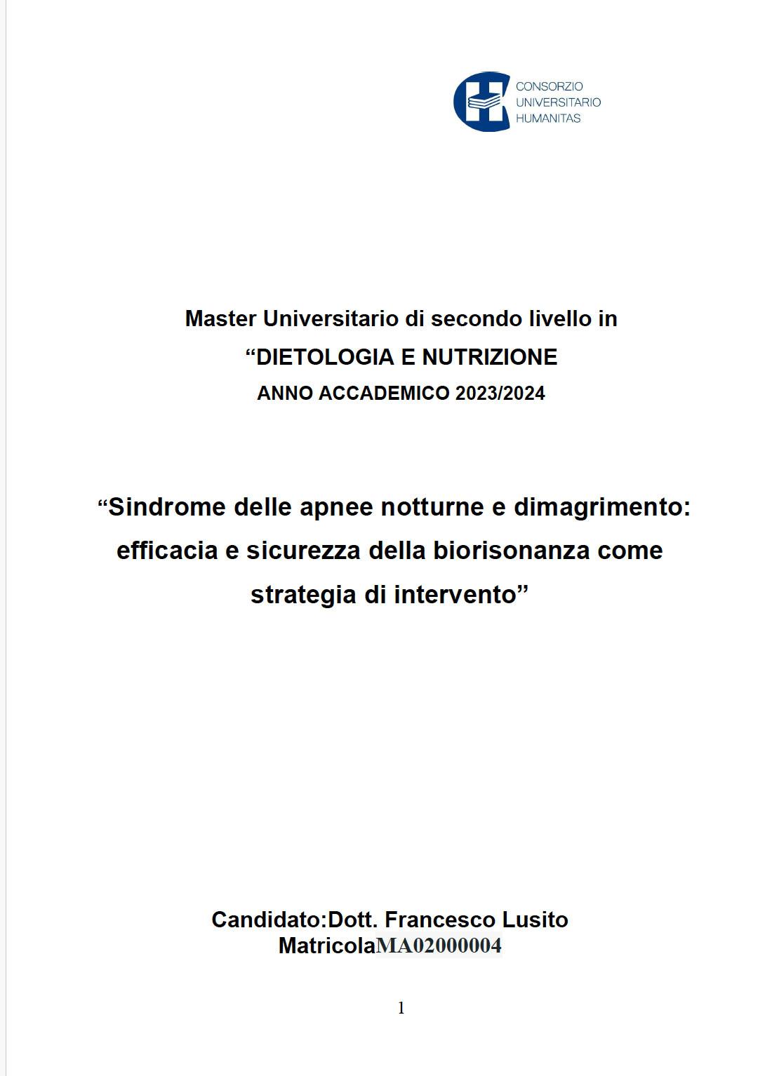 tesi dr Lusito Tesi Master Dr Francesco Lusito Kyminasi Diet